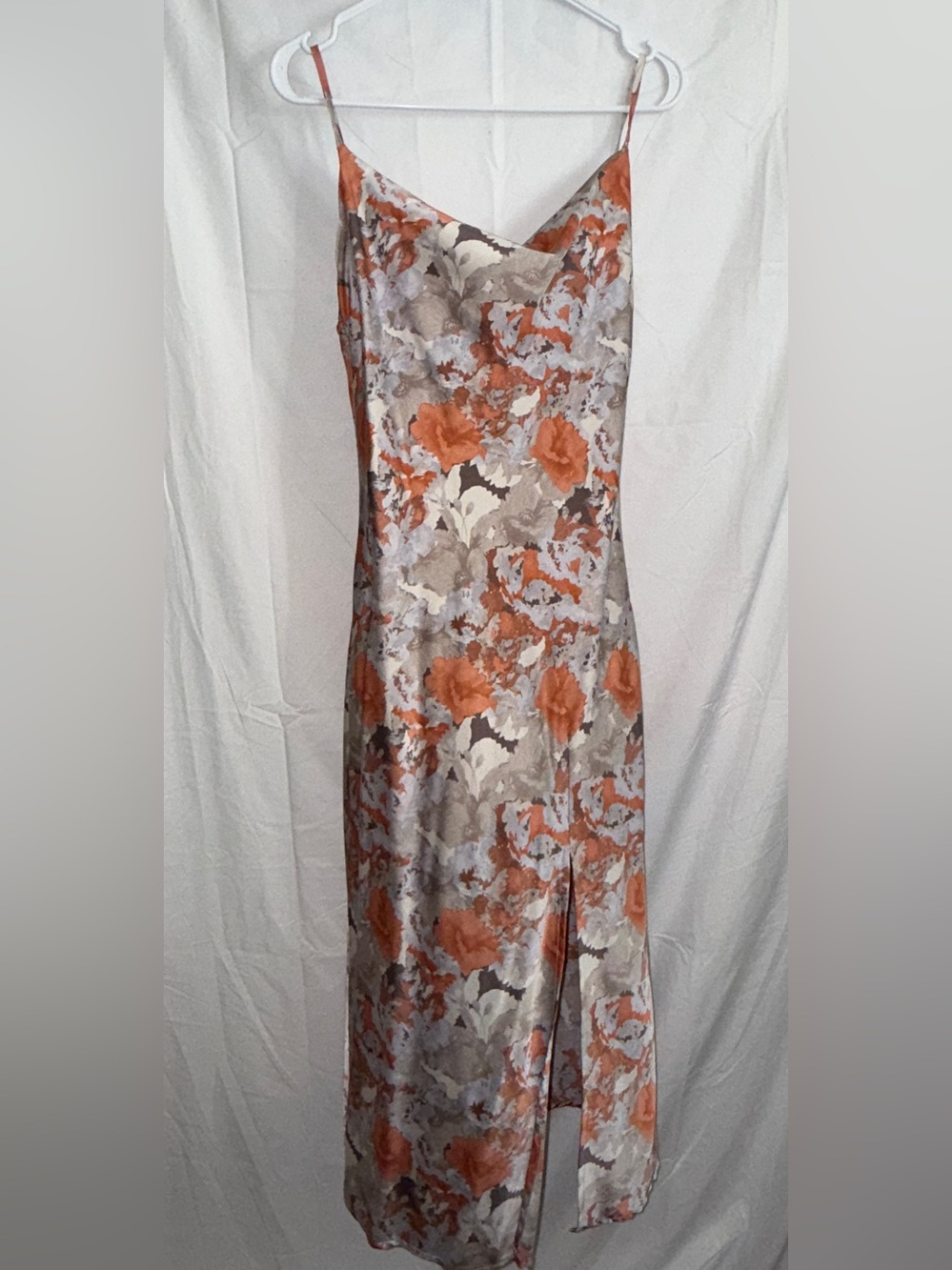 Paper Heart- Floral Satin Dress in Coral and Gray-Size S